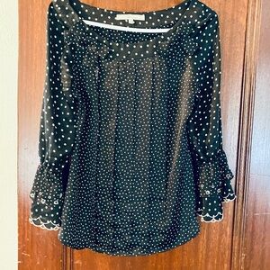 Vintage Blumarine Silk Top, Sz 34; US Sz 2/ XS.  Black and Ivory Polka dot